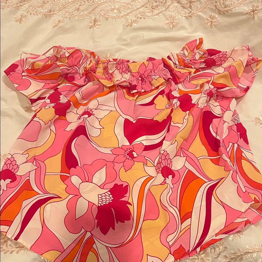 Women’s Off-Shoulder Floral Print Top - Pink Multi